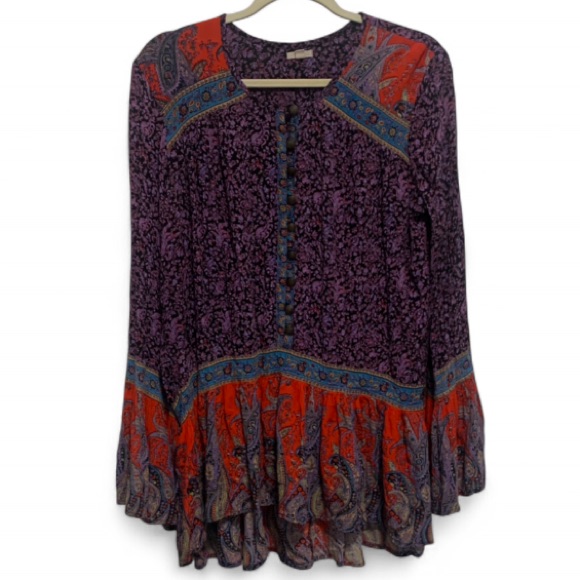 Ecote Urban Outfitters Purple Red Boho Long Sleeve Tunic Top Size Small